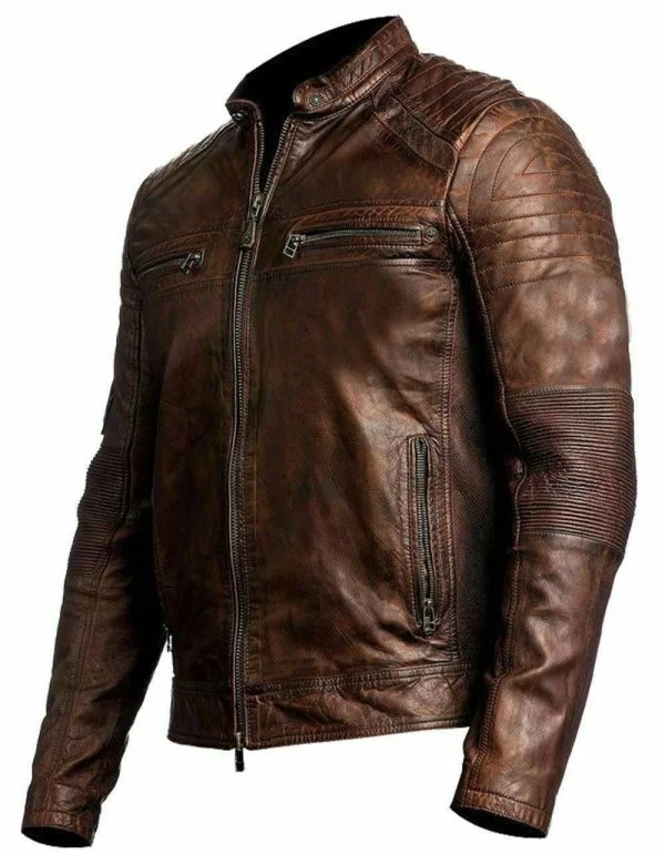 Men's Biker Vintage Motorcycle Distressed Brown Cafe Racer Leather Jacket