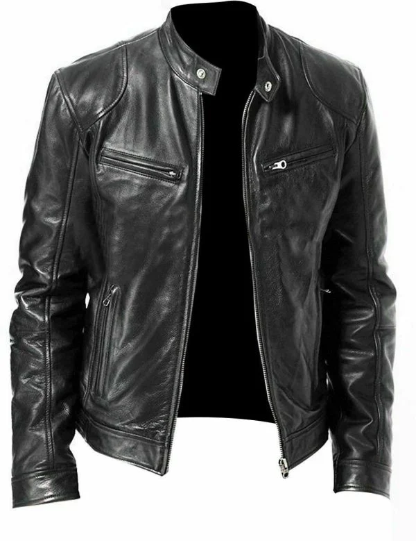 Mens vintage cafe racer black genuine leather slim fit real biker jacket