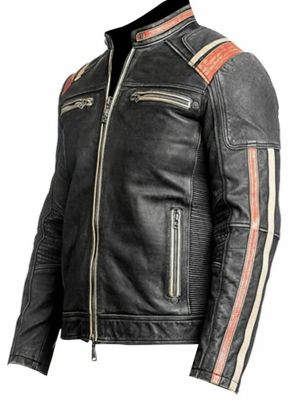 Men's Retro 3 Cafe Racer Biker Vintage Distressed Fashion Moto Leather Jacket