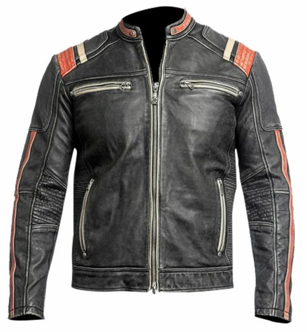 Men's Retro 3 Cafe Racer Biker Vintage Distressed Fashion Moto Leather Jacket