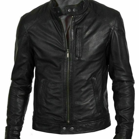 Men's Leather Jacket Sheepskin Leather Biker Jacket Cafe Racer 100% Real Leather