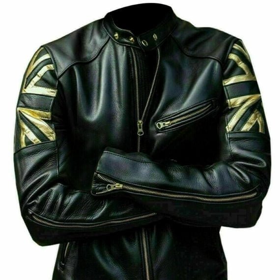 Vintage Black Cafe Racer UK Flag Union Jack Jacket