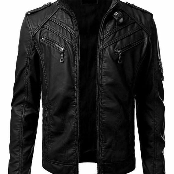 Mens Black Ratro Slim Fit Biker Jacket