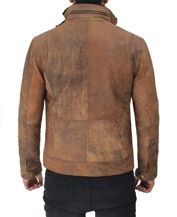 Light Brown Six Pocket Distressed Leather Jacket