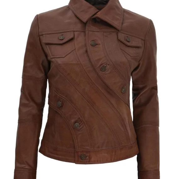 Jannie BrownAsymmetrical Padded Leather Jacket