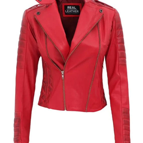 Jannie Red Asymmetrical Padded Leather Jacket