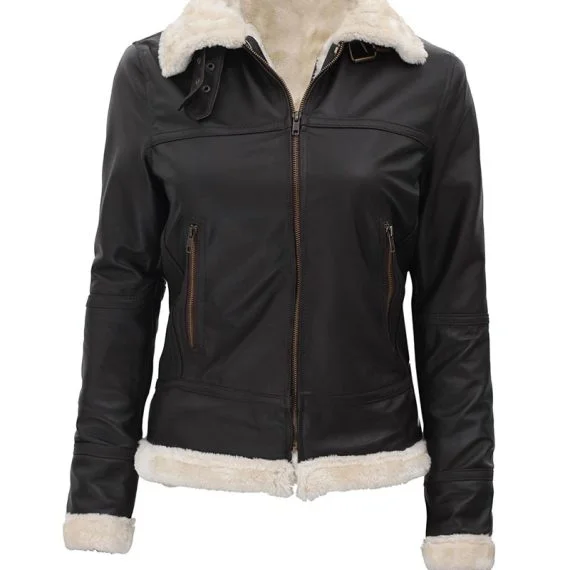 Frances Womens Brown Leather B3 Shearling Bomber Jacket