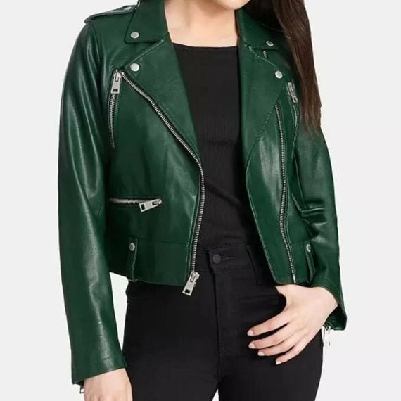 Women's Vintage Green Genuine Biker Leather Jacket