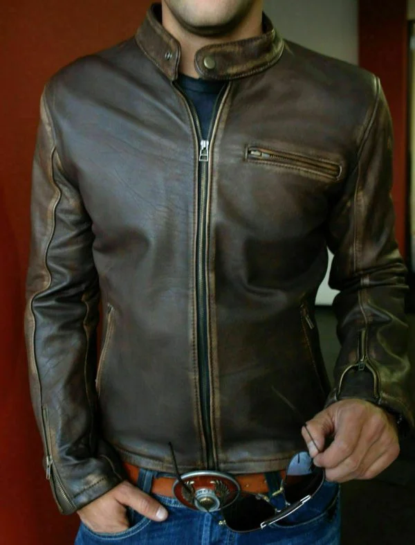 New Mens Biker Vintage Motorcycle Distressed Brown Cafe Racer Leather Jacket