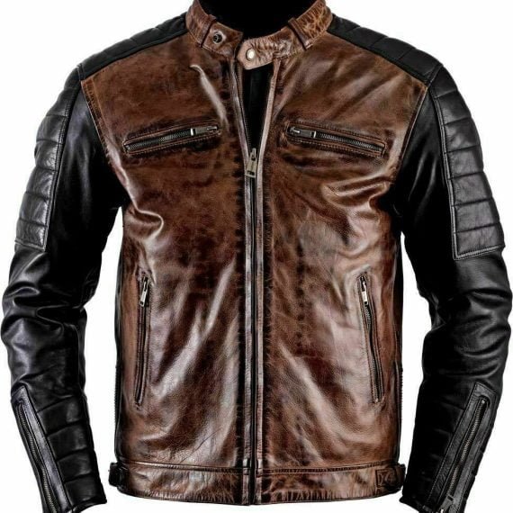 Vintage Brown Cafe Racer 2 Shaded Leather Jacket