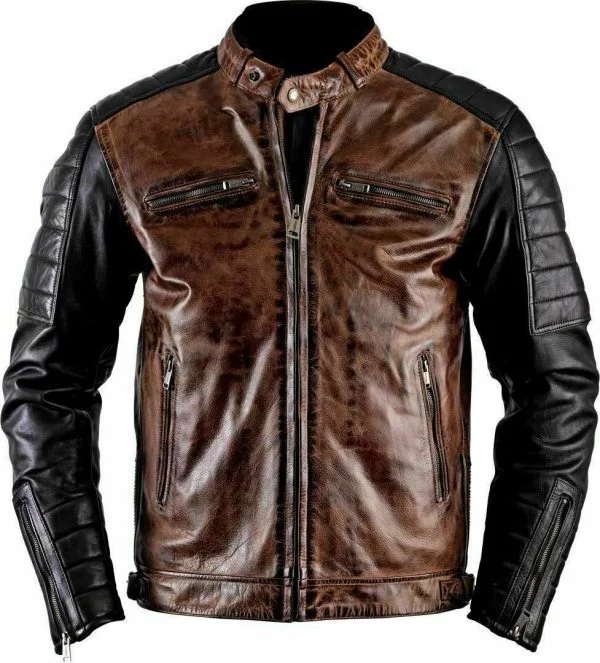 Vintage Brown Cafe Racer 2 Shaded Leather Jacket