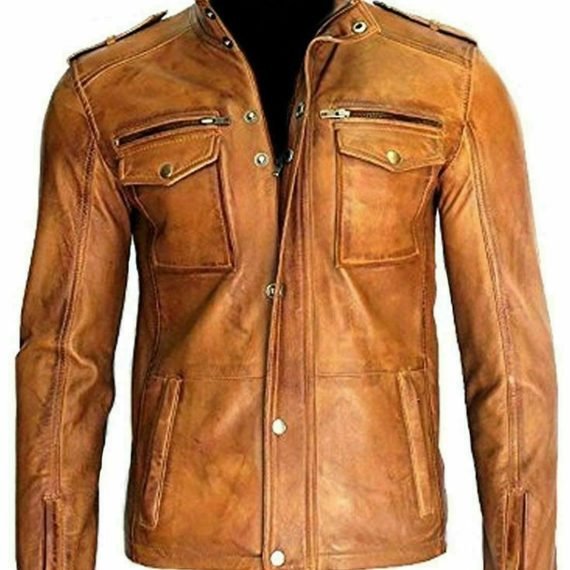 Vintage Tan Brown Real Leather Jacket