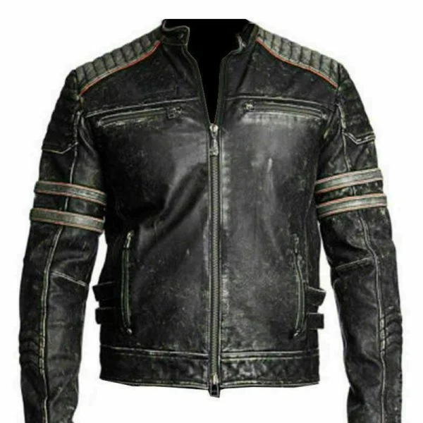 Mens Biker Vintage Motorcycle Cafe Racer Retro 1 Black Distressed Leather Jacket