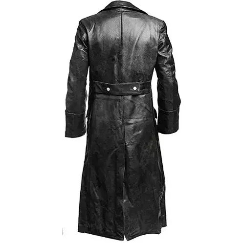 German Officer Black Genuine Real Leather Coat Long Black Trench Coat