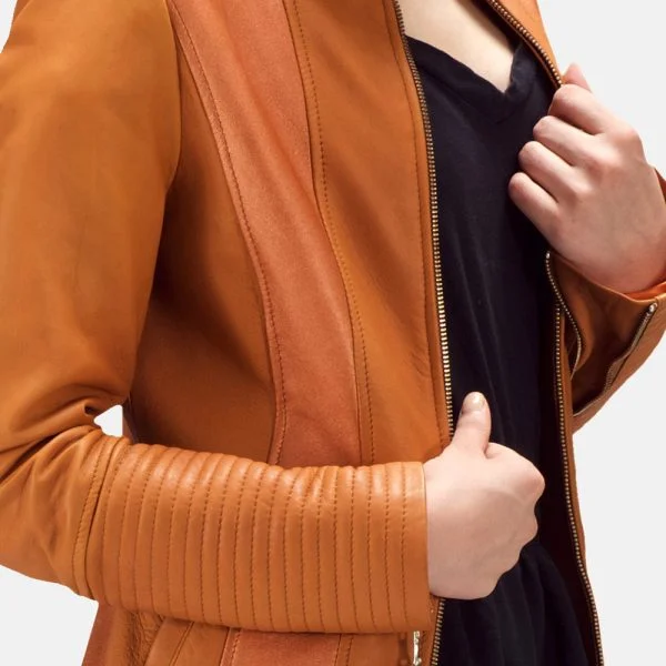 Sleeky Clean Tan Leather Biker Jacket