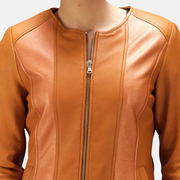 Sleeky Clean Tan Leather Biker Jacket