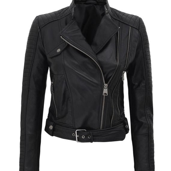 Kyle Womens Leather Black Moto Style Jacket