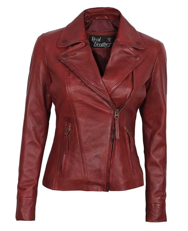 Ramsey Girls Fitted Rust Leather Double Zippered Perfecto Jacket