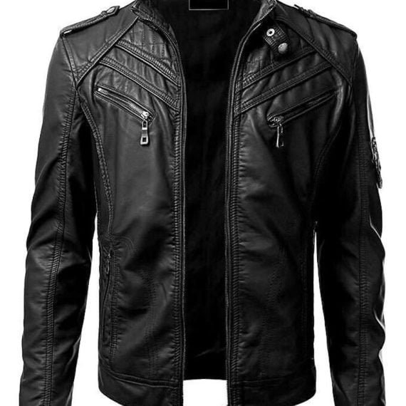 Men's Vintage Retro Black Biker Motorcycle Stylish Genuine Leather Jacket