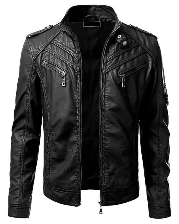 Men's Vintage Retro Black Biker Motorcycle Stylish Genuine Leather Jacket