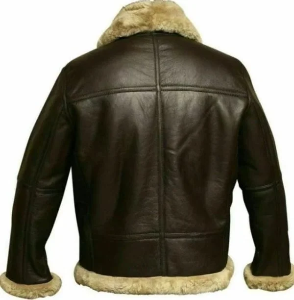 Men Aviator Dark Brown RAF B-3 Shearling Fur Genuine Winter Leather Jacket