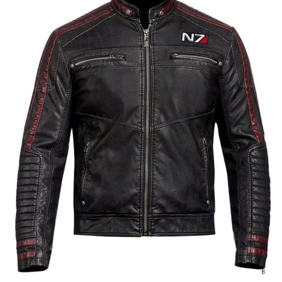 Men N7 Mass Effect 3 Distressed Black Real Leather Jacket
