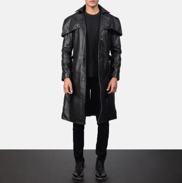 Deux Black Leather Duster