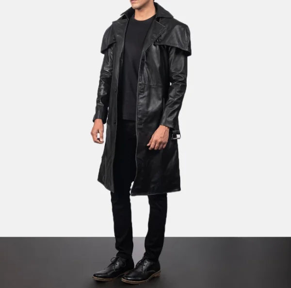 Deux Black Leather Duster