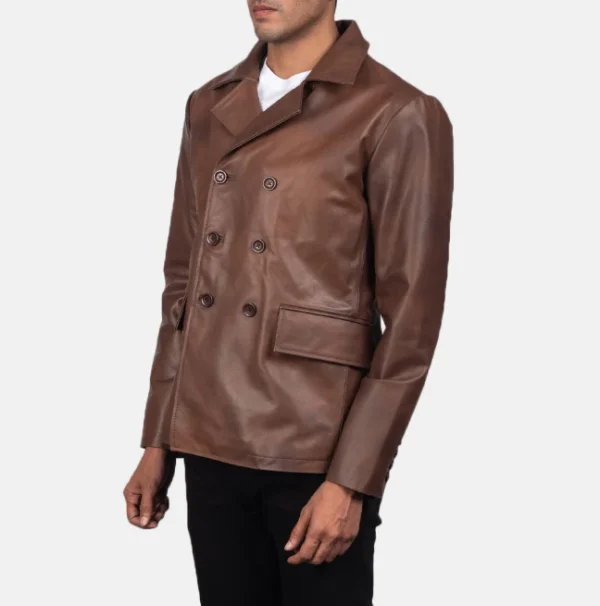 Mr. Bailey Brown Leather Naval Peacoat