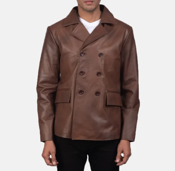 Mr. Bailey Brown Leather Naval Peacoat