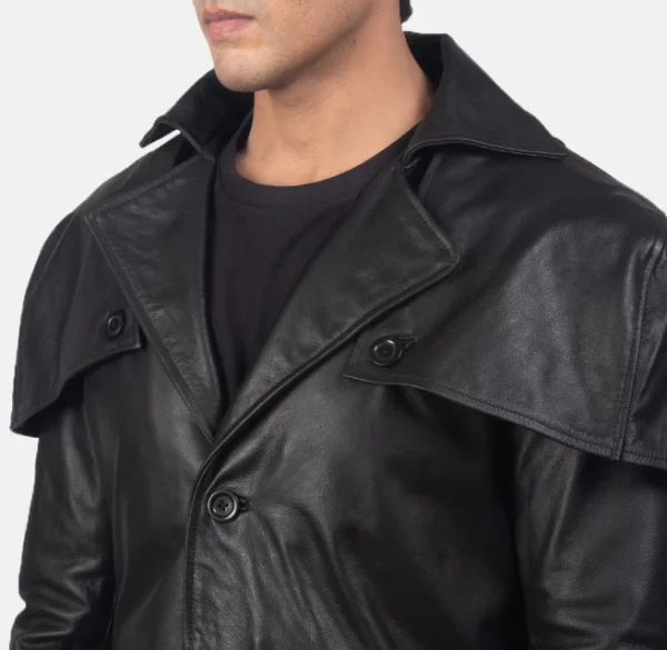 Deux Black Leather Duster