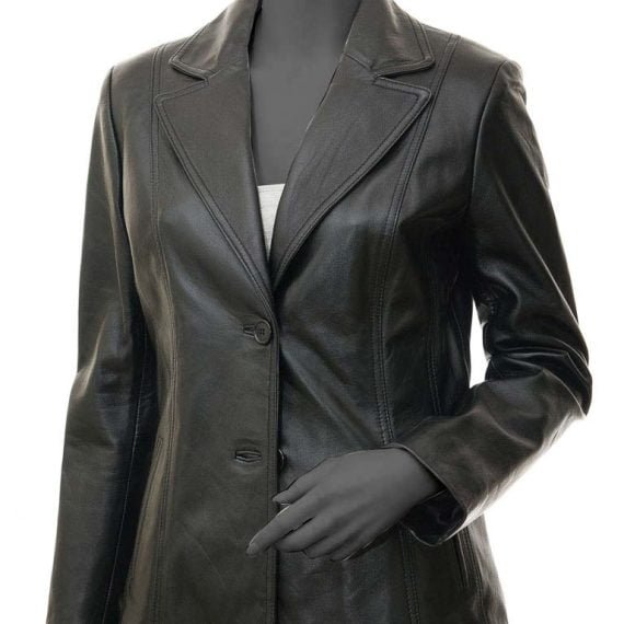 Womens Wide Lapel Two Button Black Blazer Coat