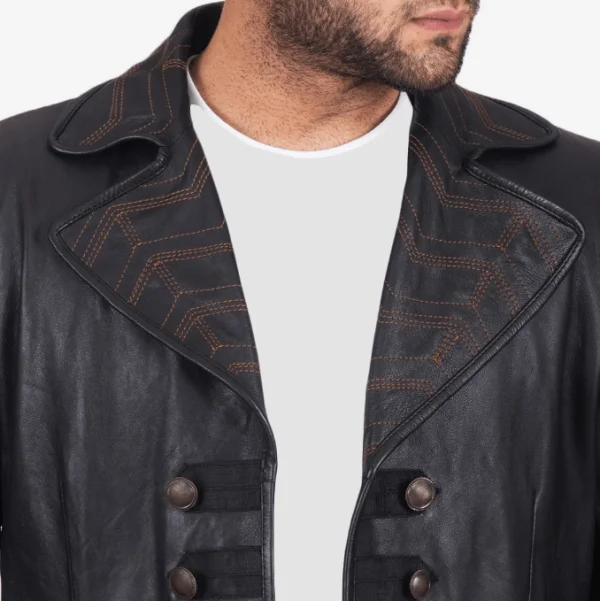 Pirate Black Leather Coat