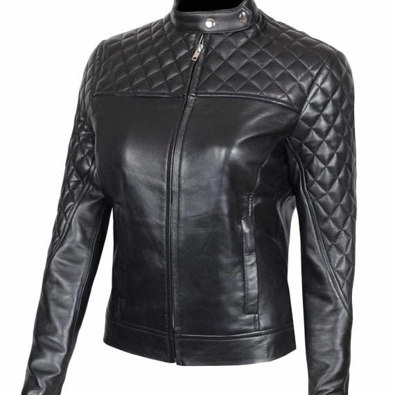 Ellen Slim Fit Ladies Black Quilted Leather Jacket