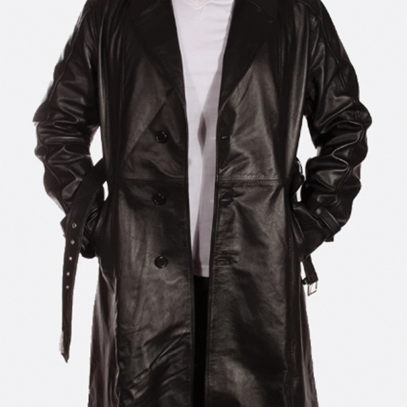 Hooligan Black Leather Trench Coat