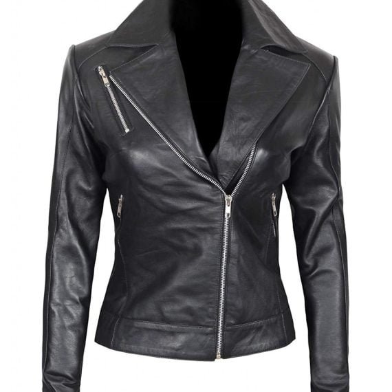 Linda Black Lambskin Asymmetrical Leather Jacket