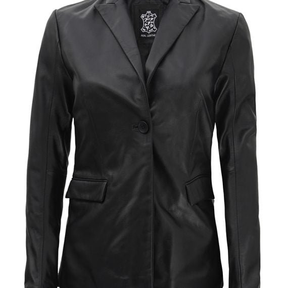 Judy Black Leather Blazer Womens