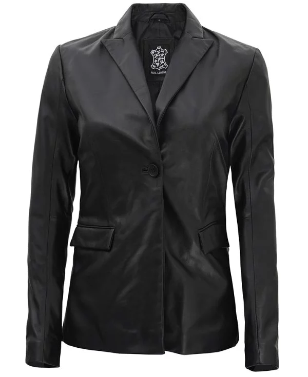 Judy Black Leather Blazer Womens