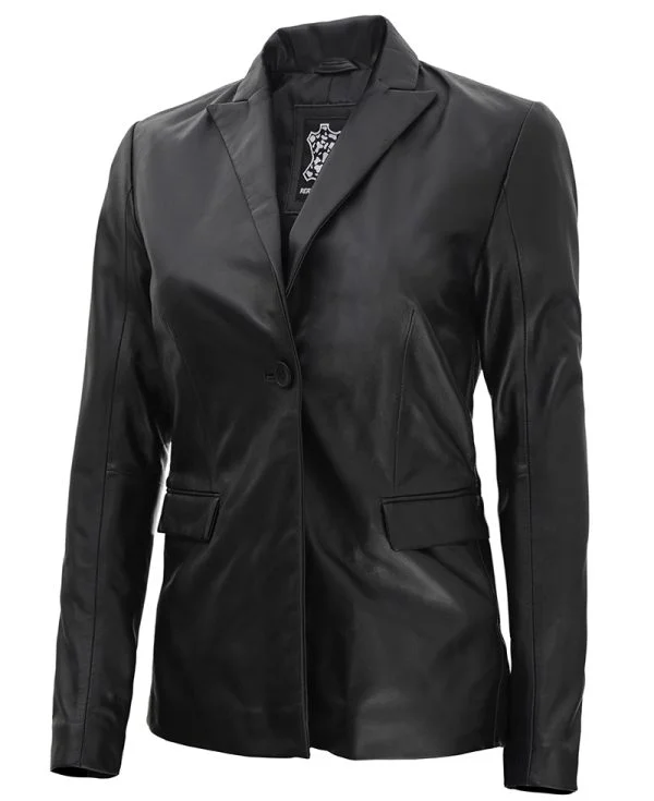 Judy Black Leather Blazer Womens