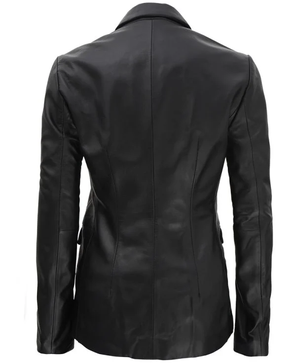 Judy Black Leather Blazer Womens