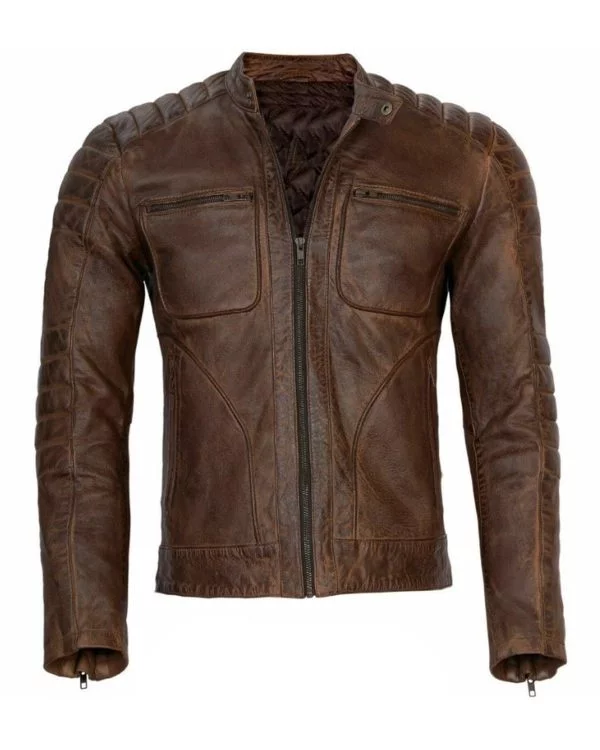 Men's Vintage Brown Cafe Racer Leather Jacket