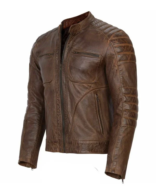 Men's Vintage Brown Cafe Racer Leather Jacket