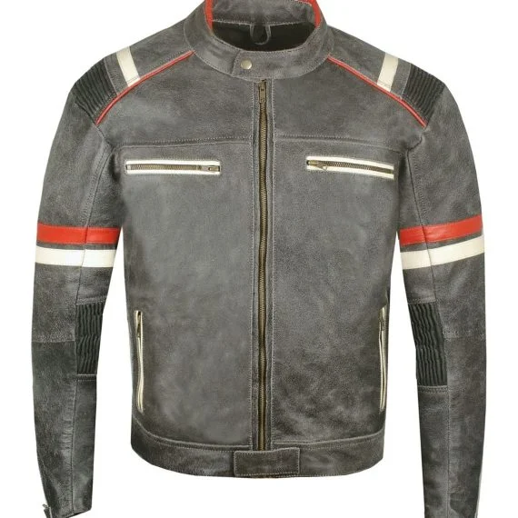 Men's Vintage Cafe Racer Distressed Black Biker Leather Jacket