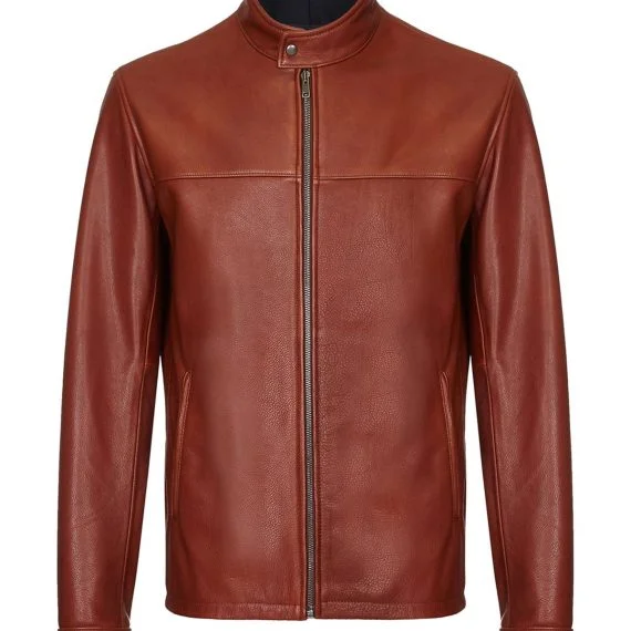 Men's Dark Brown Plain Biker Cafe Racer