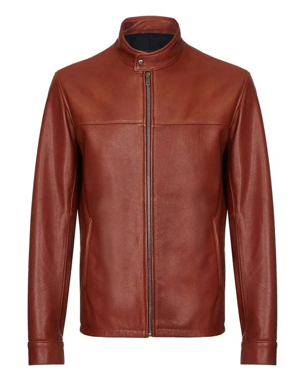 Men's Dark Brown Plain Biker Cafe Racer